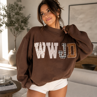 WWJD Patchwork Mock Neck Crewneck