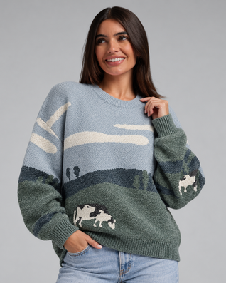 Oversized Graphic Knit Sweater